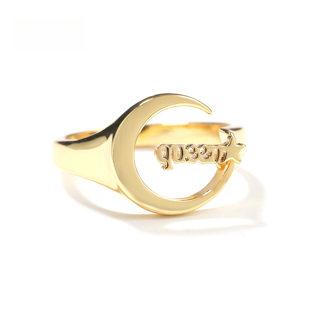 Hip Hop Vintage Real 18K 14K Out D VVS Diamond 10K Fashion Smooth Moon Star Niche Design Luxury Iced Simple Personality DIY Letter Ring Luxury Iced