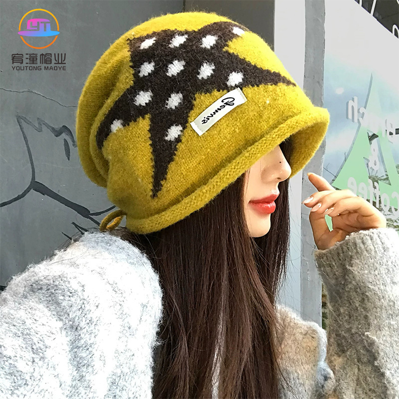 Luxury Cap Brand Designer Hat Luxury Cap Brand Designer Hat Jacquard Star-Patterned Earflap Knitted For Women, Winter Warm And Cold-Resistant Beanie