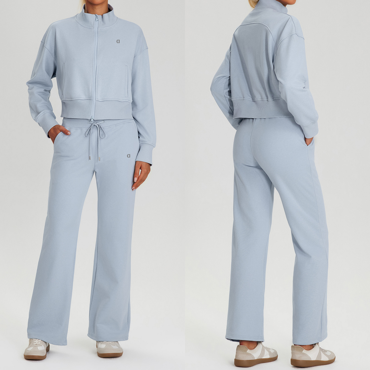 3009ao 3D Silver Stand-Up Collar Sports Jacket Yoga Top With Pocket and Zipper Cardigan High-Waist Straight Leg Sports Pants Breathable Pullover Dra