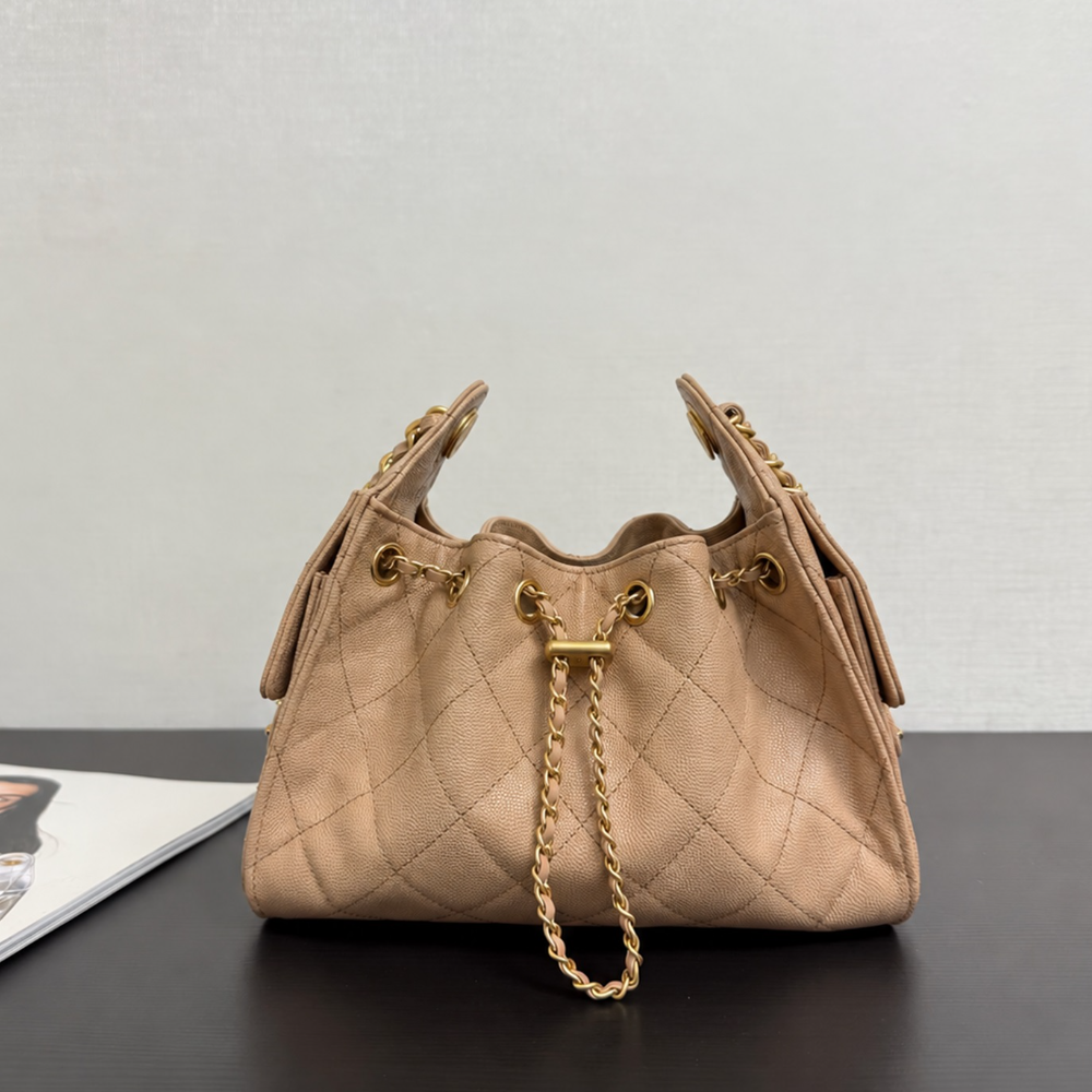 Drawstring Bucket Bag Pebbled Cowhide Quilted Chain Shoulder Crossbody Practical Capacity Refined Shopping Weekend Top-Tier Designer New Arrival