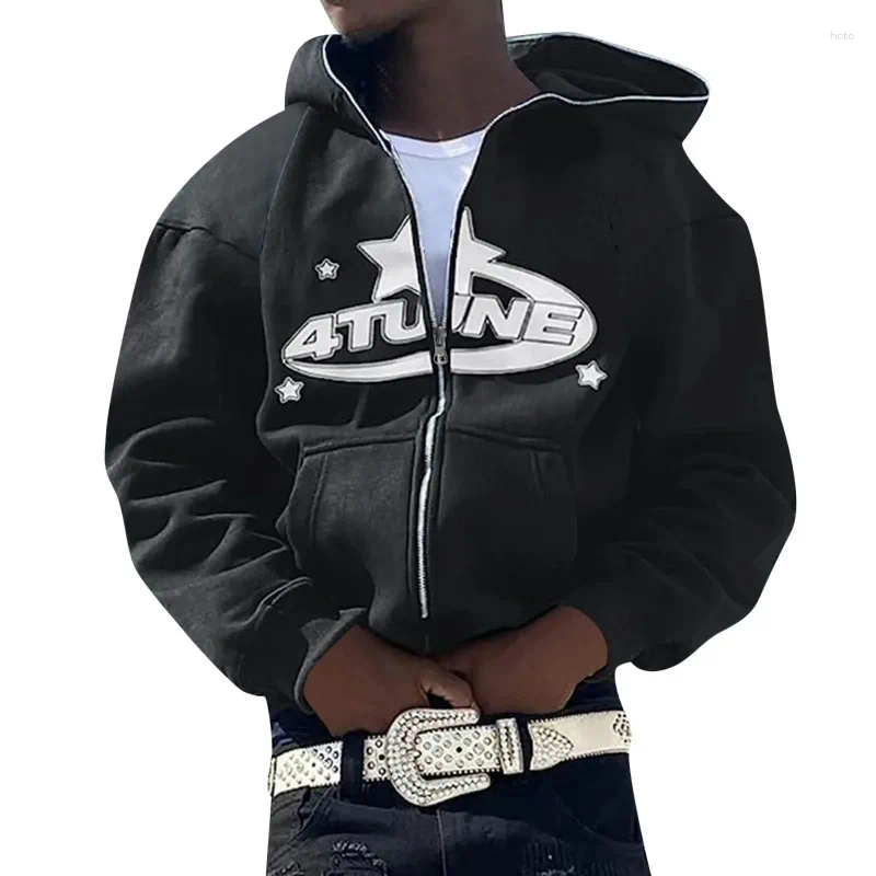 Zip Up Hoodies Cardigan Hooded Warmth Sweatshirt Aesthetics Letter Print Trend Casual Hip Hop Sweatshirts Men's Clothing