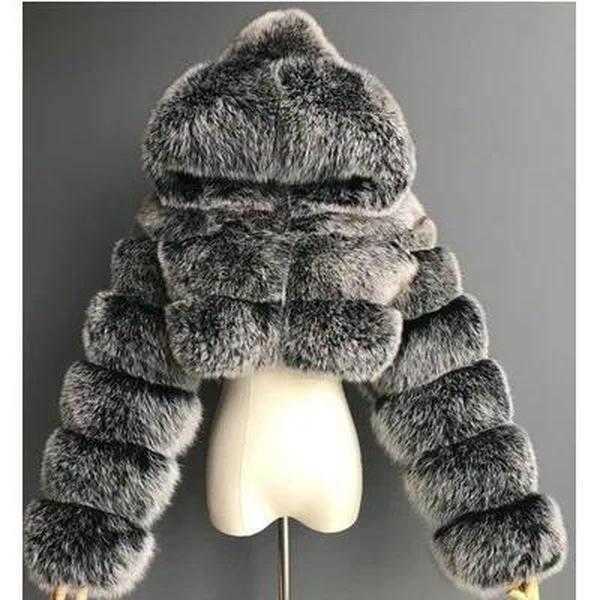 Furry Quty Fur Coats and Jackets Women Fluffy Top Coat Hooded Winter Fur Jacket manteau femme S261016549B