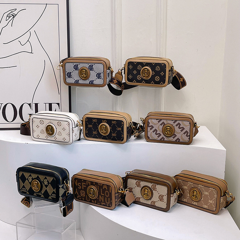 Luxury Brand Designer Bag Trendy Small Square European And American Retro Street Style Monogram Crossbody Camera Bag, Wide Strap High-End Women'