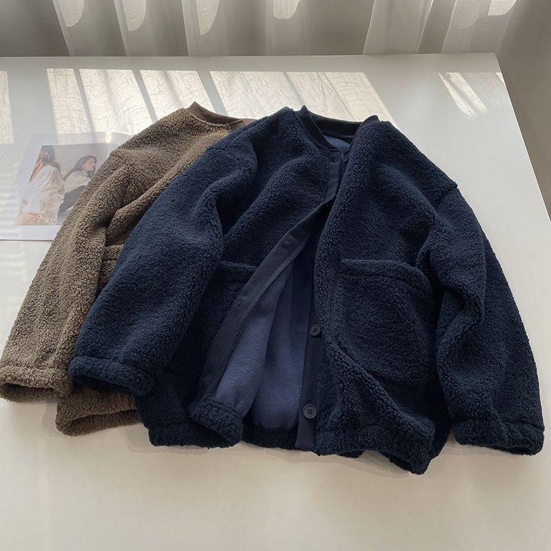 Designer femmes polaire bouton Up Cardigan sweat couleur unie col montant à manches longues hiver veste décontractée