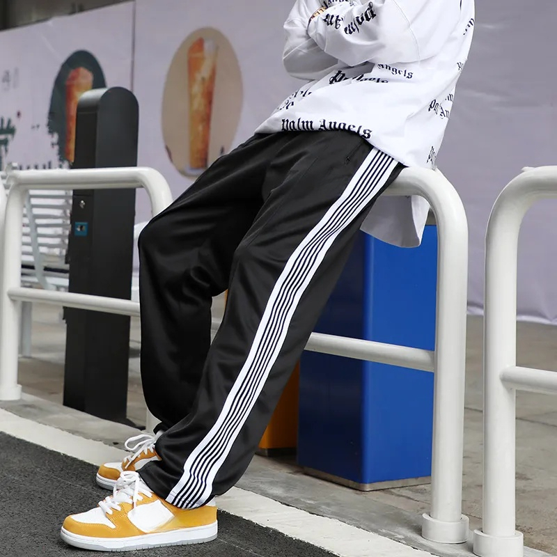 Men's Designer Fashion Needles Pants Sweatpants Side Stripe Oversized Wide Men Women Butterfly Embroidered Track Poly Smooth Casual AWGE Needle