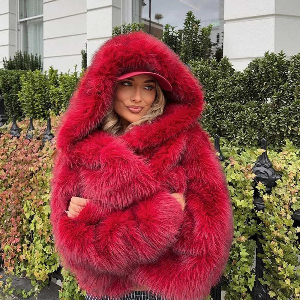Coats Hooded 2024 Women Fur Coat Warm Winter Furry Long Slve Loose Fluffy Short Fur Jacket S2610164R49