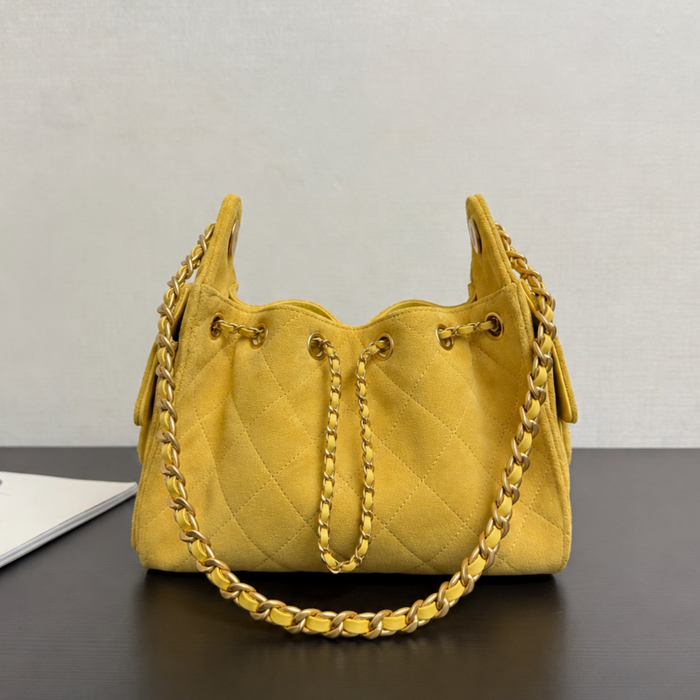 Drawstring Bucket Bag Soft Suede Leather Quilted Chain Shoulder Crossbody Practical Capacity Refined Shopping Weekend Top-Tier Designer New Arrival