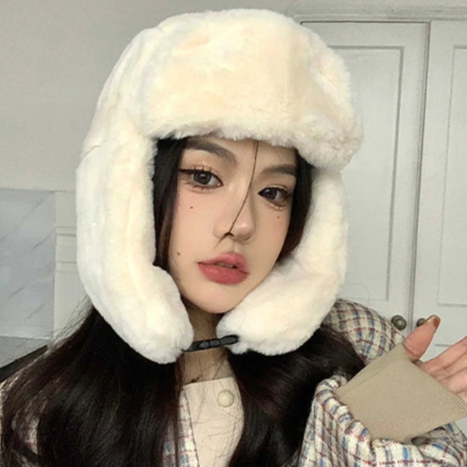 Beanie/Skull Caps Fashion Korean Warm Hat Thickened Cold-proof Plush Winter Hats Ear Protection Comfortable Velvet Caps For Cold Weather Headcover Q