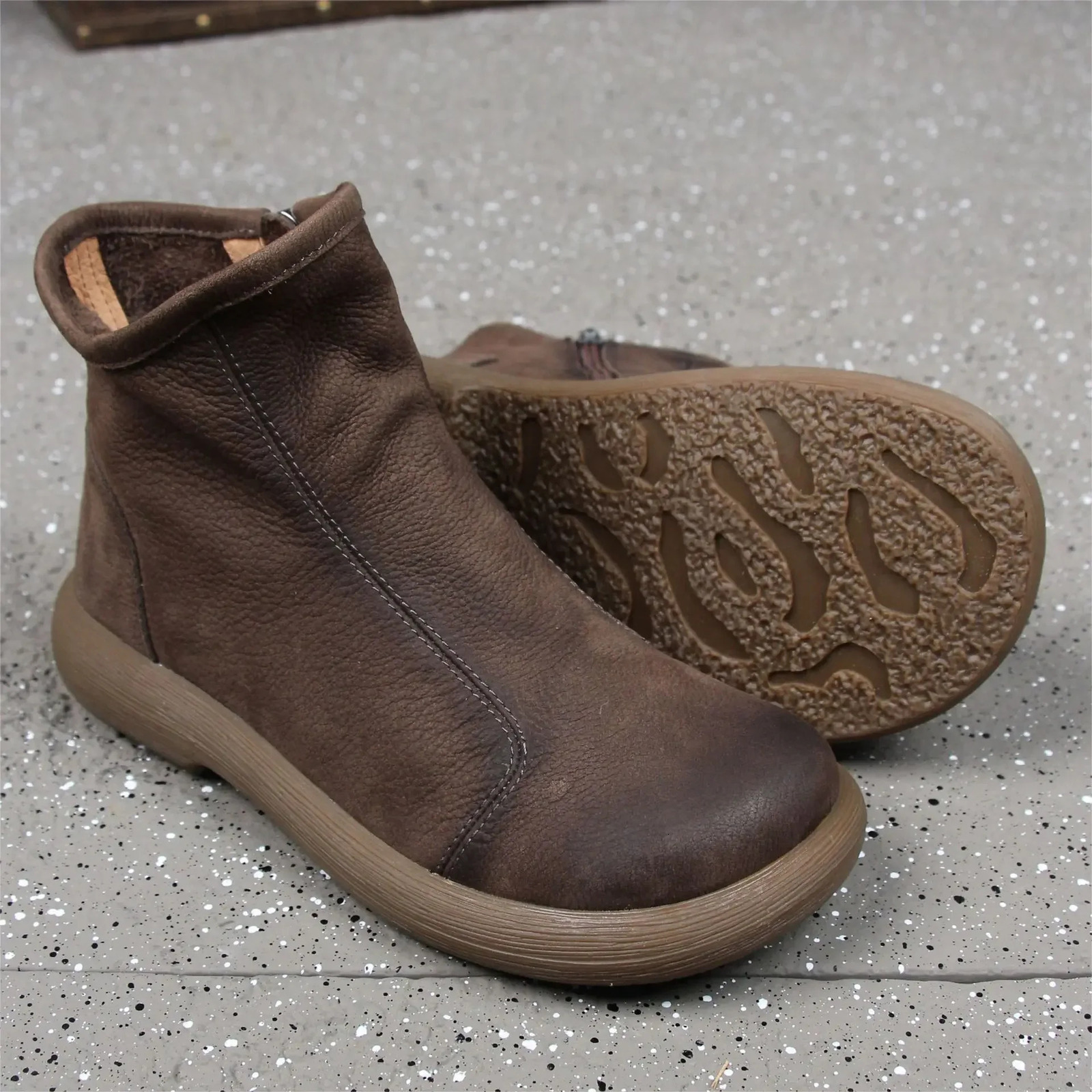 Careaymade-Handmade Genuine Leather Short Boots Winter Women's Warm Round Toe Side Zipper Casual man Single Shoes Big Size 35-4 261019