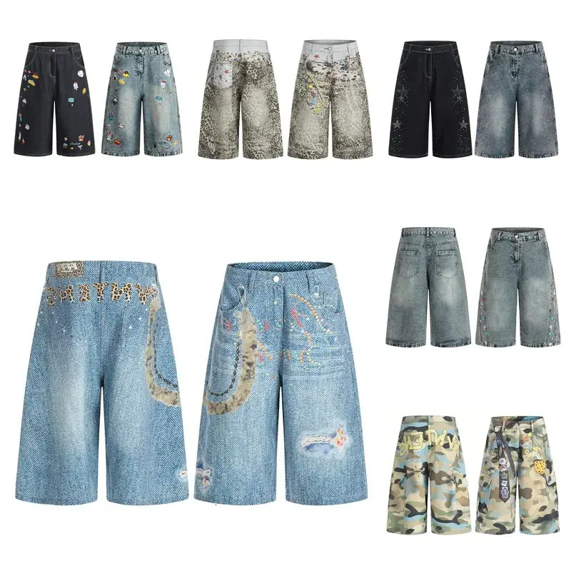 Men Jeans Designer Men's Baggy Pattern Print Retro Shorts trousers Camouflage Jeans Loose Washed Denim Pants Jorts Men Women Denim Pants
