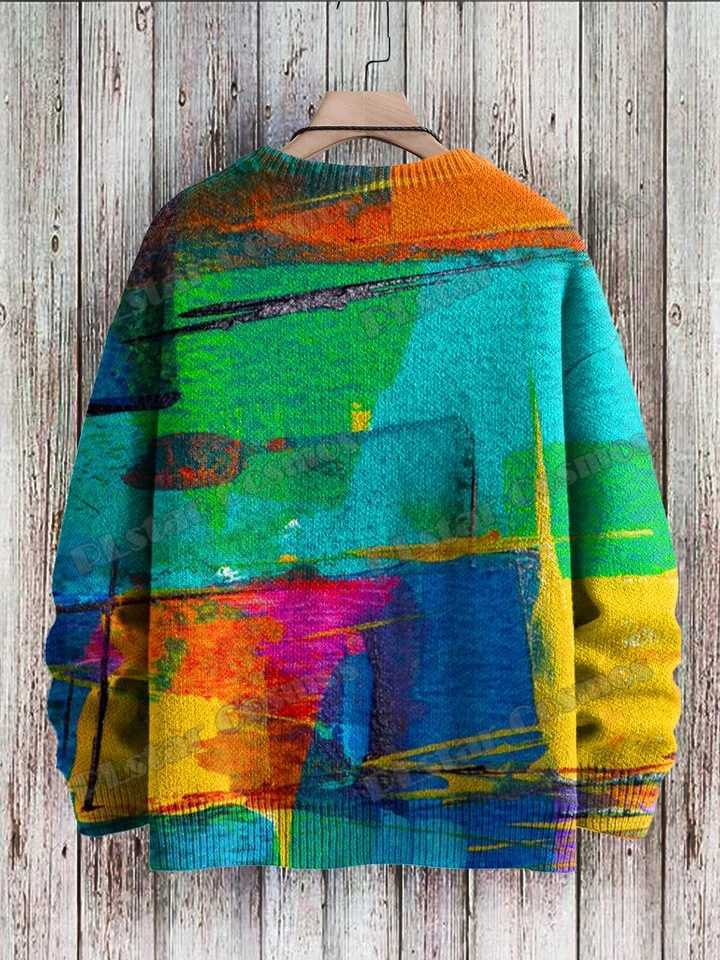 Multicolor Art Vintage Pattern Gradient 3D Printed Men's Knitted Pullover Winter Unisex Casual Knit Pullover Sweater MYP22 M261016