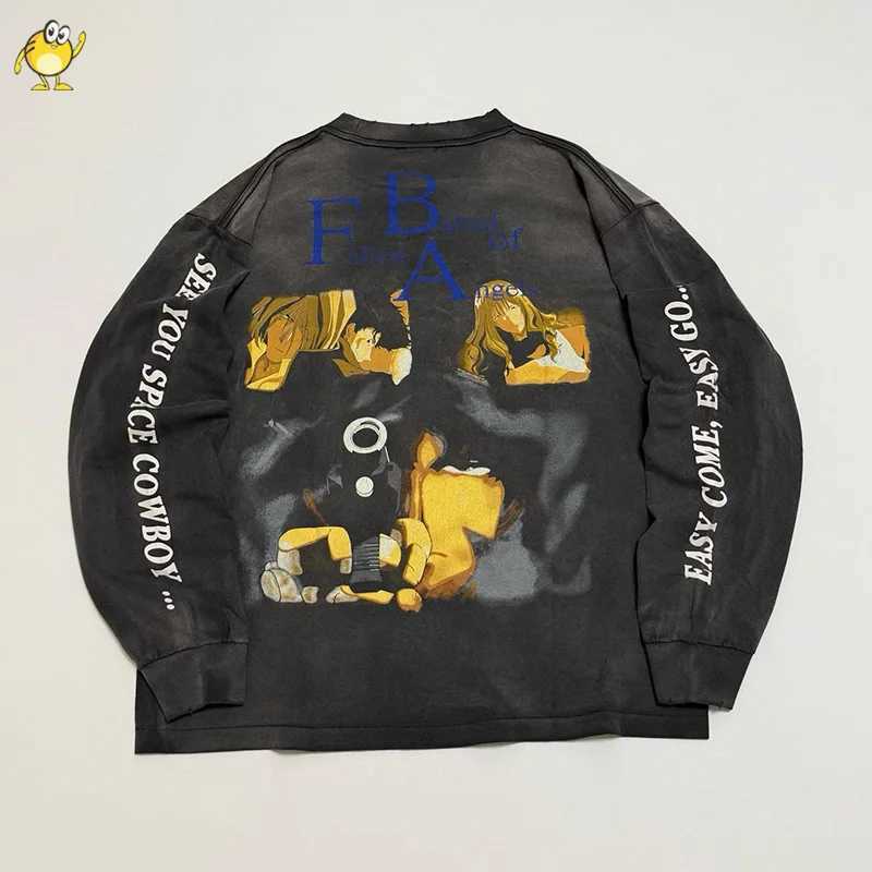 High Street Washed Do Old Saint Long Sleeve T-shirts Men Woman Damaged Vintage Oversized Top Tee Graphic Print T261019