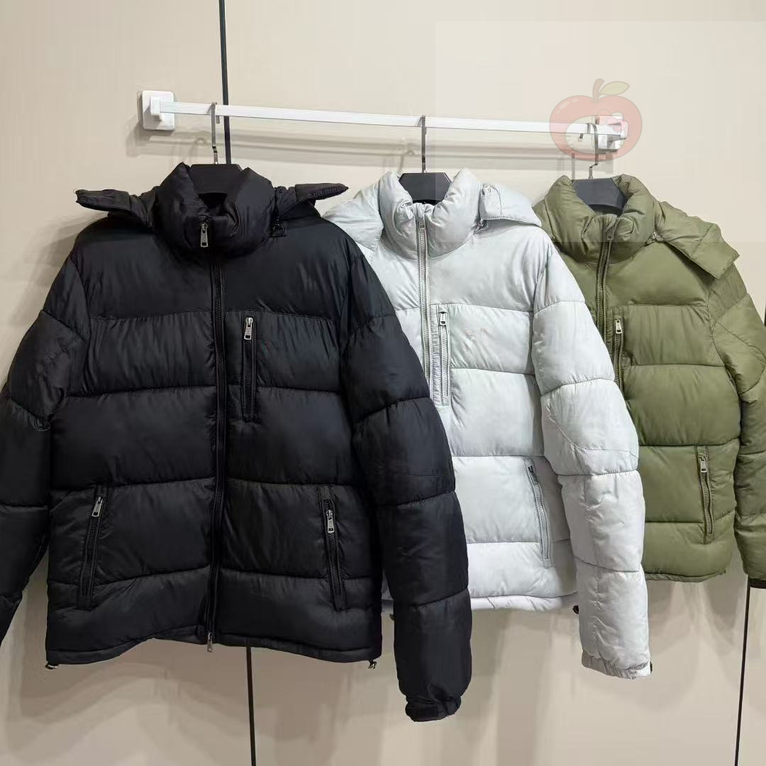 Little Red Horse Mens Down Jacket Cotton Coat Detachable Hat Thickened Warm Classic Style Winter Outerwear