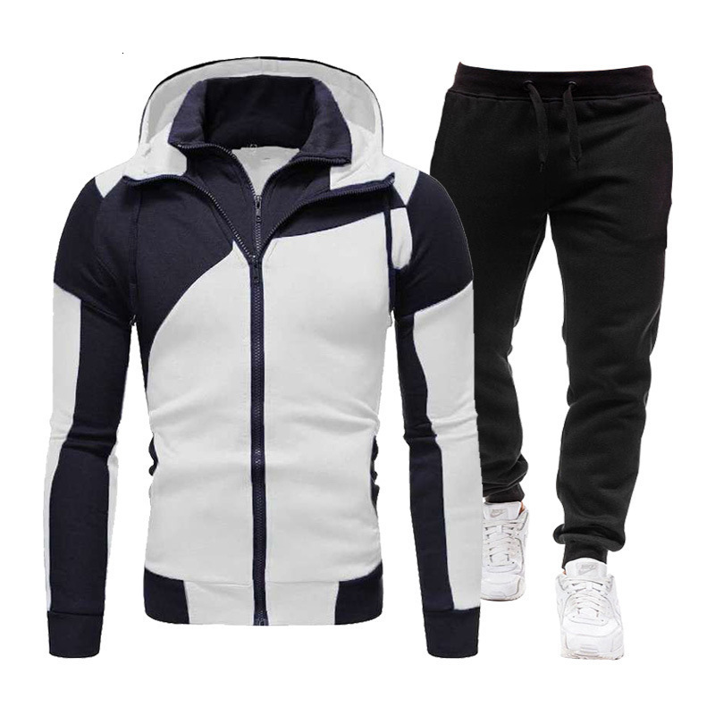 Men Patchwork Hooded Cardigan Two Piece Set 2026 Spring Autumn New Trendy Sports Soft Breathable Tracksuit For Men Daily Casual Wear