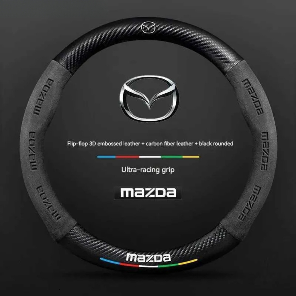 Steering Wheel Cover Update For Mazda 3 5 6 SKYACTIV Axela Atenza Cx30 Cx5 Cx8 universal protector Cx9 Mx5 Rx8 Rx7 Bt50 Carbon Fiber Suede Car Steer
