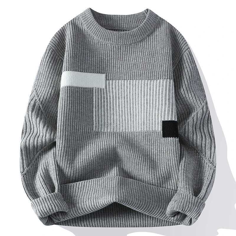 Sweater Autumn Winter Fashion O-Neck Men Patchwork Knit Pullovers Korean Casual Sweaters Loose Mens Warm Pullover Knitwear M261016