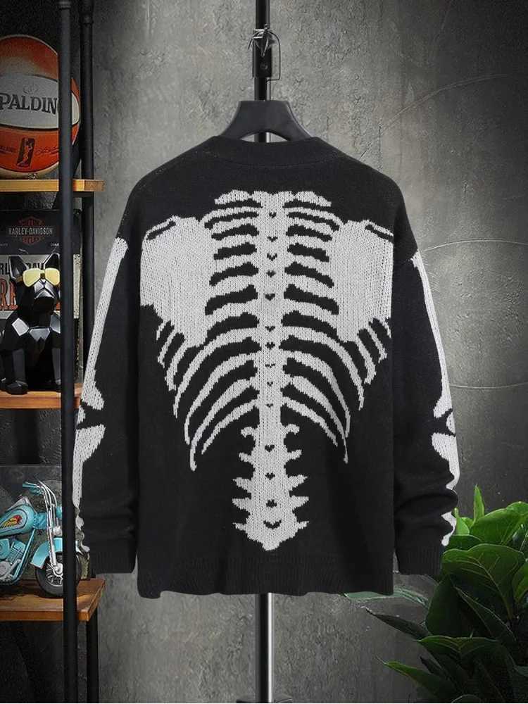 Sweaters Men's Cardigan Skeleton Pattern Gothic Long Slve Unisex Outwear Knitted Coats M261016