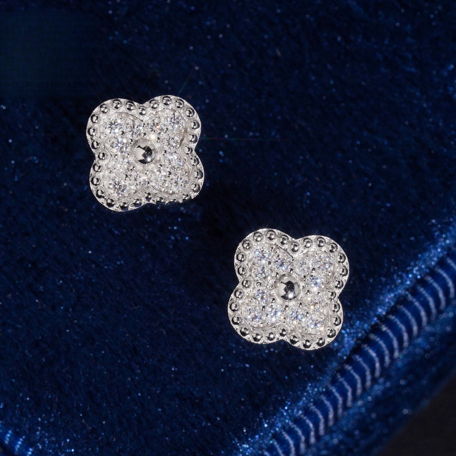 S925 Sterling Silver Four-Leaf Clover Moissanite Earrings with GRA Certificate, Hip-Hop Style, , Wholesale