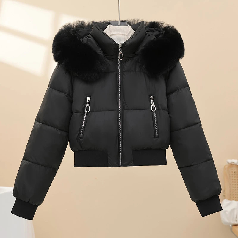 Short Cotton Jackets Long Sleeve Loose Hooded Short Womens Parka Coats Big Fur Collar Winter Down Cotton Padded Coats 261019