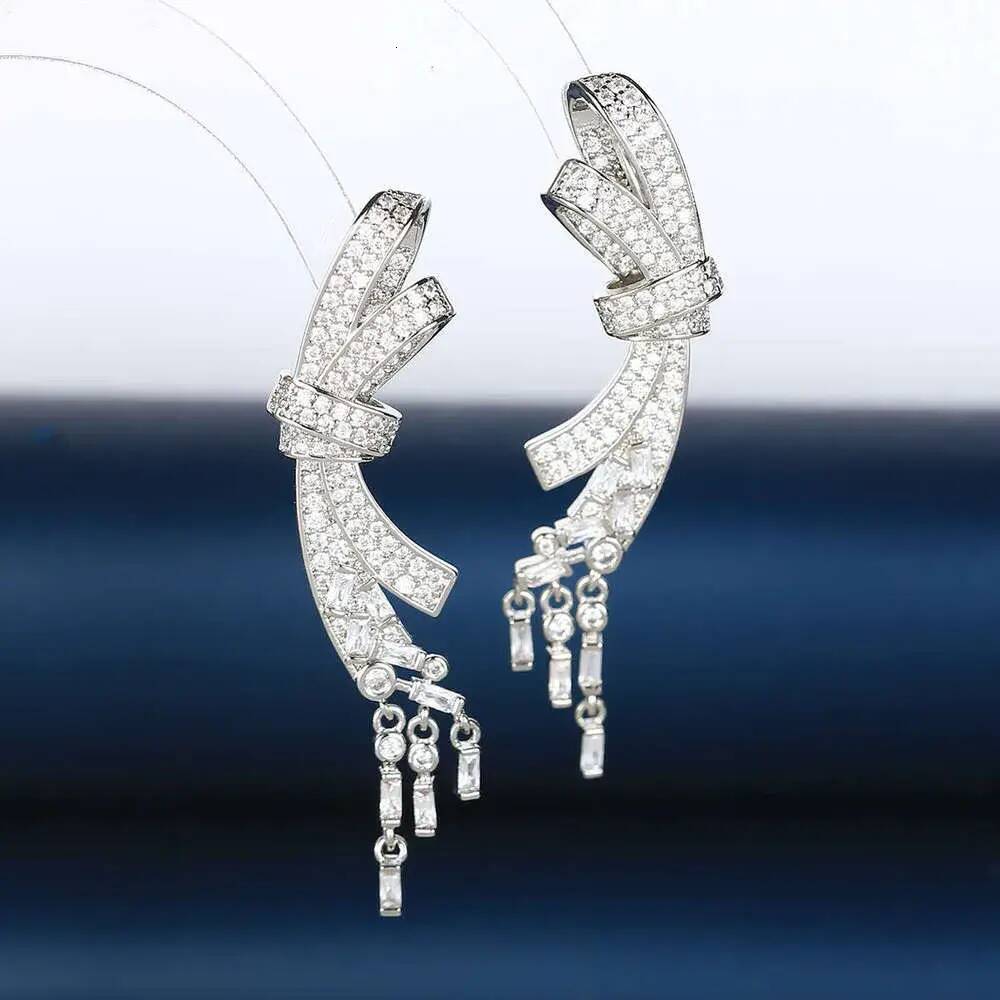 Mini Flat cubic zirconia Stud Earring DH Collections: 2026 Fall Korean Style Long Tasseled Drop Shaped Earrings With Bow Knot For Women Geometric He