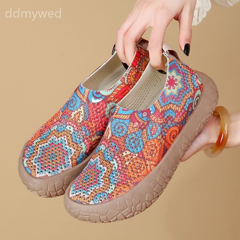 Women's Breathable Mesh Slip-On Sneakers Summer Outdoor Casual Shoes Non-Slip Flat Thicker Sole