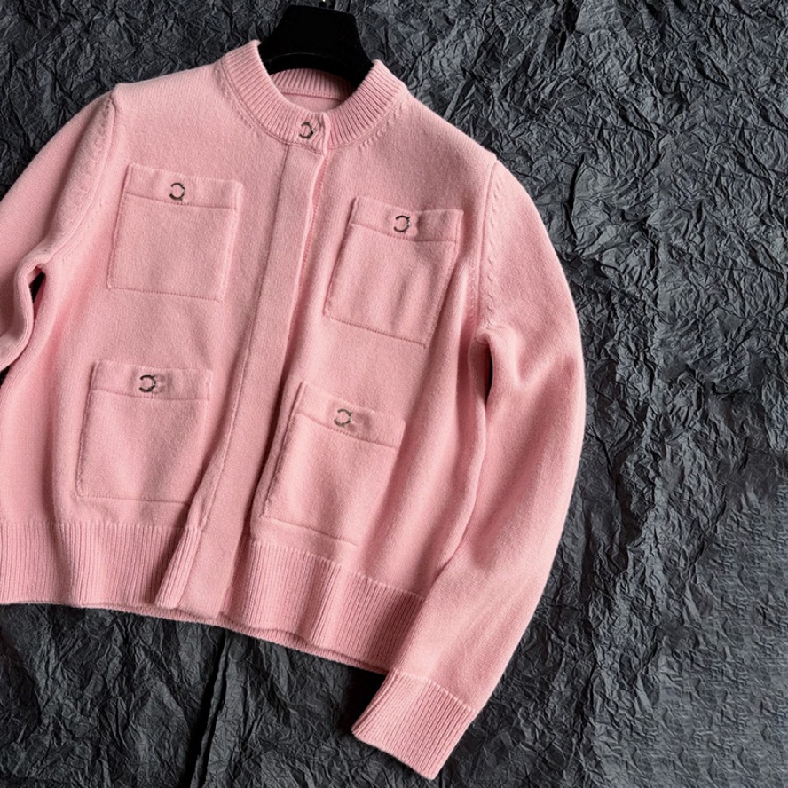 Designer Women Y2K Style Cardigan Luxury Pink Loose Fit Sweater Cardigan Autumn Winter Brand Chic Pockets Casual Knit Cardigan