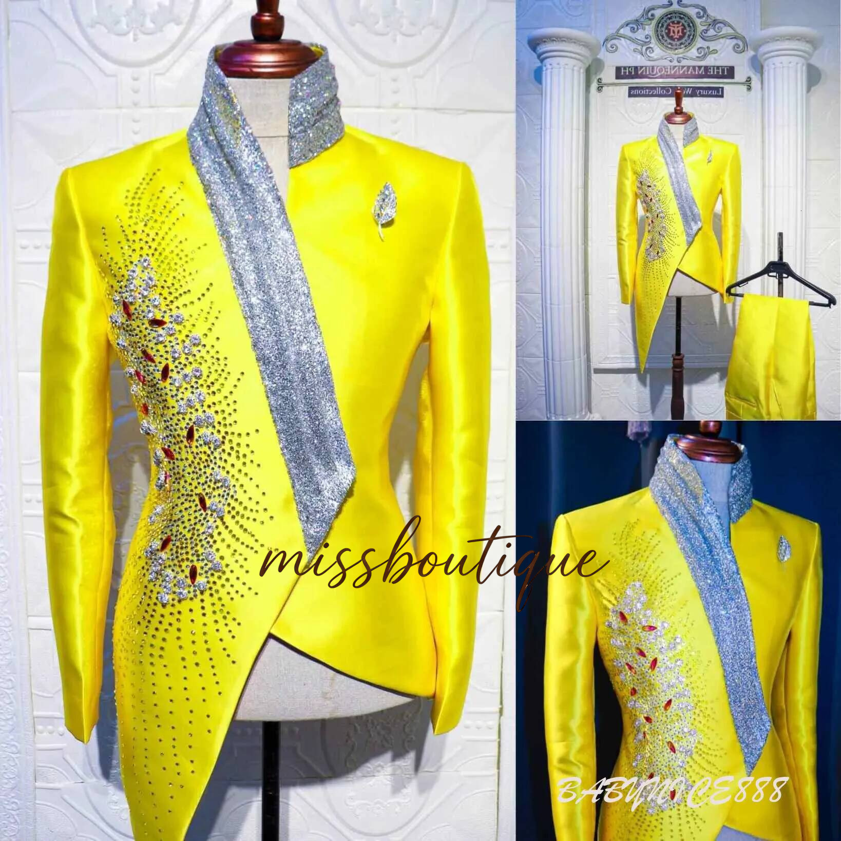 Fashion Yellow Wedding Tuxedos Unique 2 Piece Set Jacket Pants Men Suit Designer Formal Groom Wear Party Suits Customized Q019