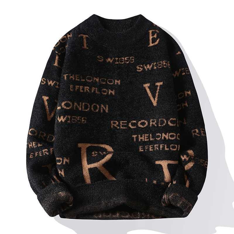 Mens Fashion Letter Sweater For Pullover O-Neck Slim Fit Jumpers Knitwear Warm Winter Korean Style Casual Mens Clothes M261016