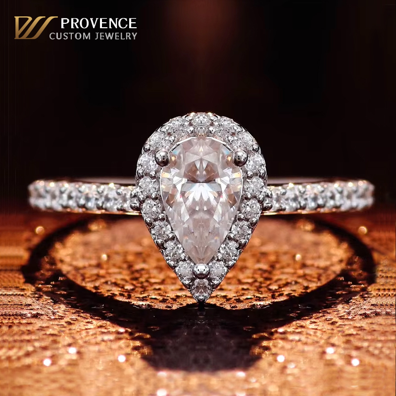 Custom Real Solid 18k White Gold Ring 1.5carat Pear Moissanite Diamond Ring Fashion Faf Etemity Fine Ring for Engagement Ring