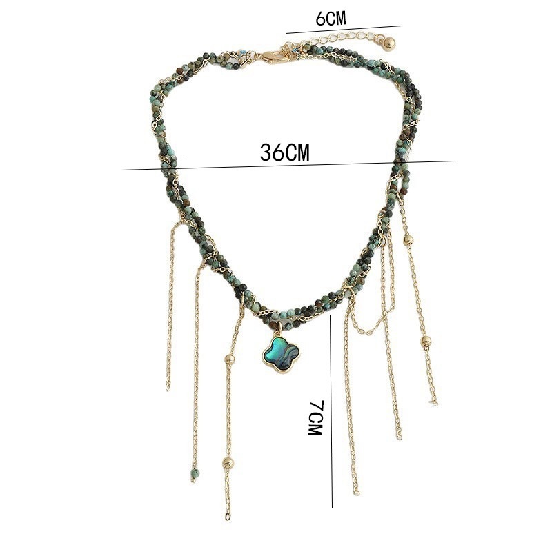light luxury green beaded malachite cross necklace for women with tassel pendant and clavicle chain earrings