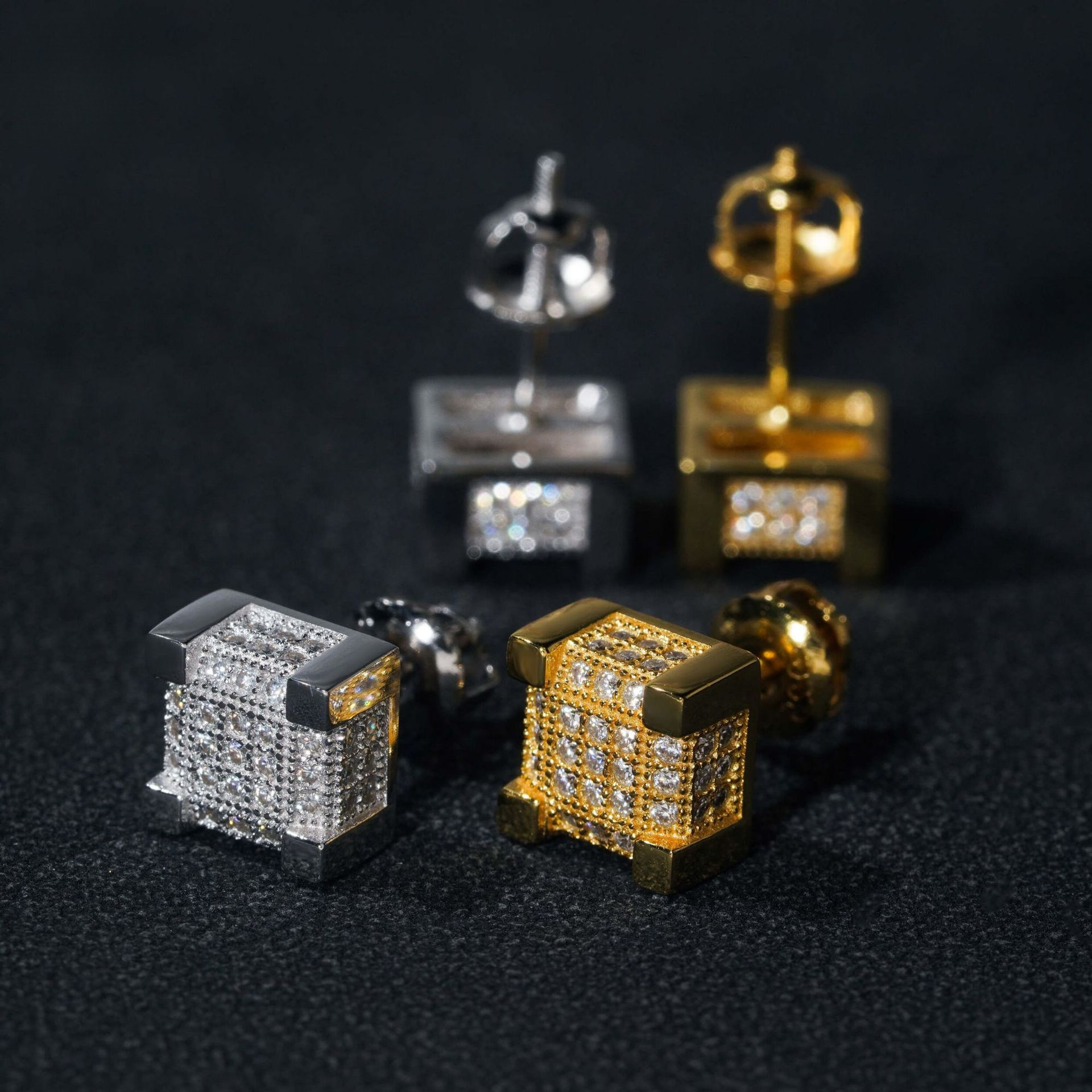 niche fashion style 8.2mm classic square S925 silver inlaid with VVS moissanite stud earrings