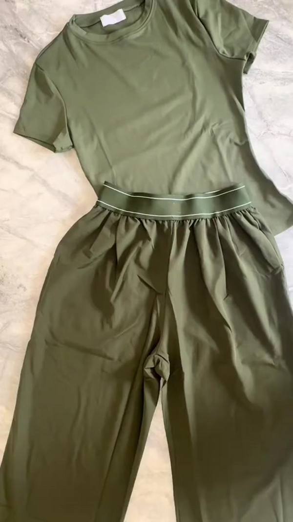 Designer Womens Suit Up Trousers High Waist Wide Leg Pants Elastic Waist Loose Long Pants All Day Top Tees Sets Dance Studio Casual tracksuits