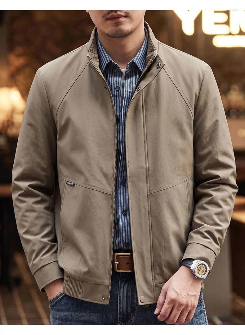 Men Stand Collar Zip Up Casual Jacket Rib Cuff Windproof Lightweight Outerwear Business Commuter Daily Coat