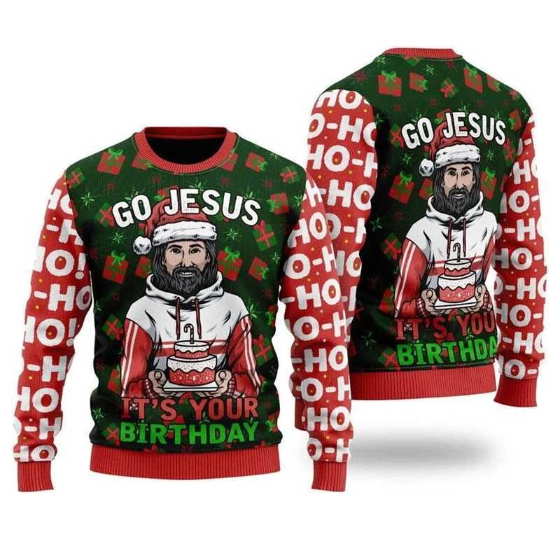 Ugly Christmas Sweater Jesus 3D Print Sweatshirts Men Women Pullover Come Casual Long Sleeve New In Jackets Christmas Sweater T261019
