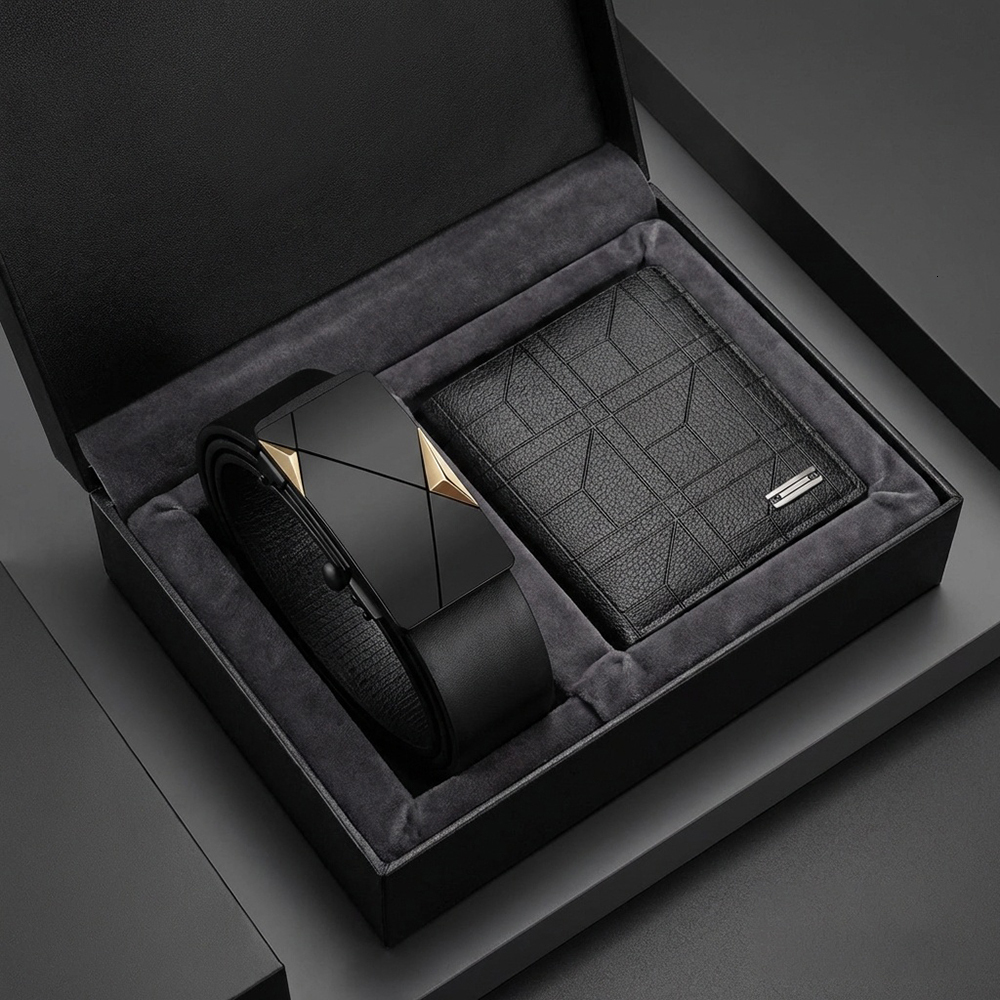 2pcs Simple and Fashionable Wallet Set High Quality Business Belt Accessories Trendy Men's Birthday Gift 26Y1019