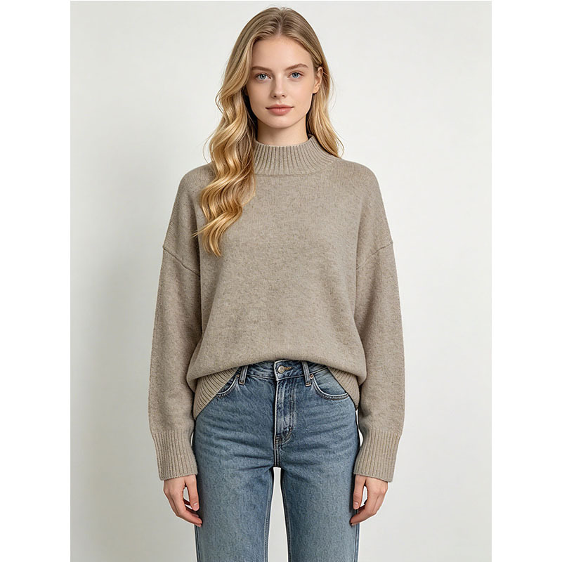 New Women Fall Winter Cozy Mock Neck Sweater Slouchy Relaxed Drop Shoulder Long Sleeve Knit Pullover Casual Daily Knit Tops