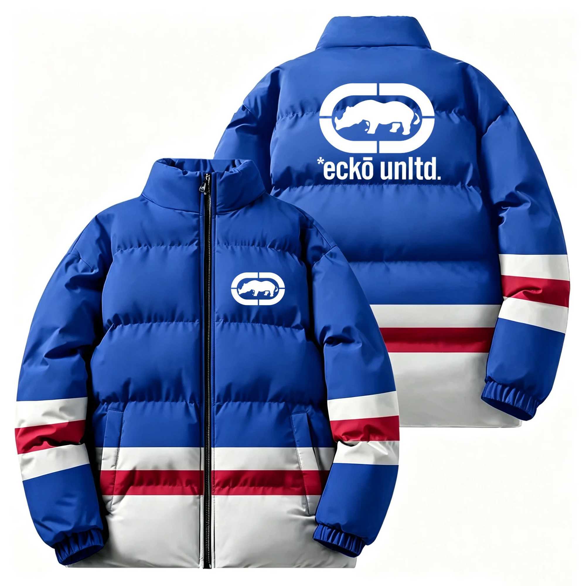 Winter Men Thick Padded Down Jacket Ecko Unltd Rhino Print Standcollar Zip Coat Hiphop Street Style Loose Warm Outerwear For D T261019