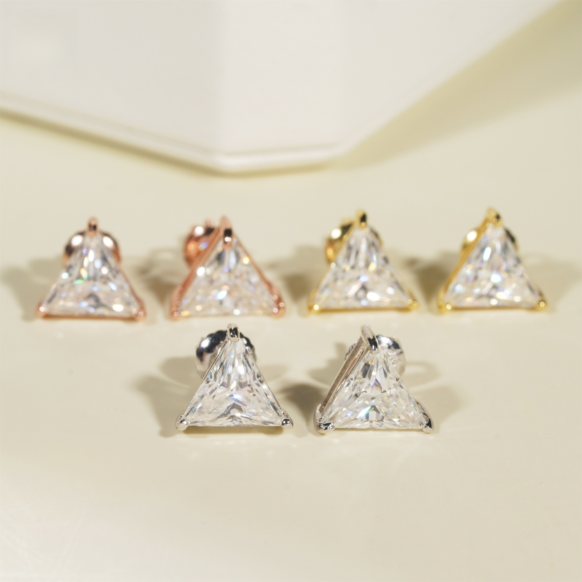 S925 silver inlaid with VVS straight triangular moissanite, light luxury hip-hop style, personalized earrings, direct supply