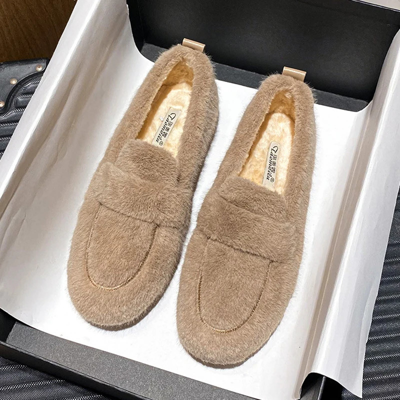 2026 Winter Furry Shoes Ladies Mink Hair Flat Loafers Women Warm Slip In Moccasin Fluffy Wool Sneaker Curly Sheep Fur Ballerinas 261019