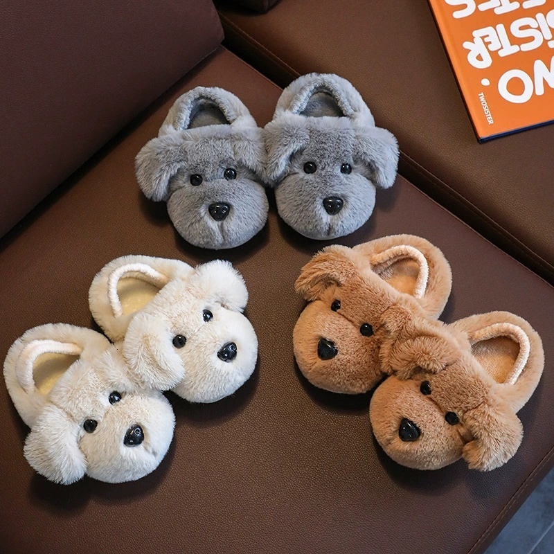 Boys Girls Cotton Slippers Children Winter Warm Cute Puppy Soft Plush Comfortable Flat Bottom Anti Slip Kids Indoor Shoes J261019