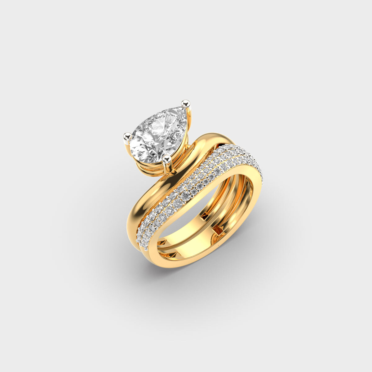 Yellow Gold Pear Cut Moissanite Engagement Ring With Pave Setting Classic Women's Wedding Band