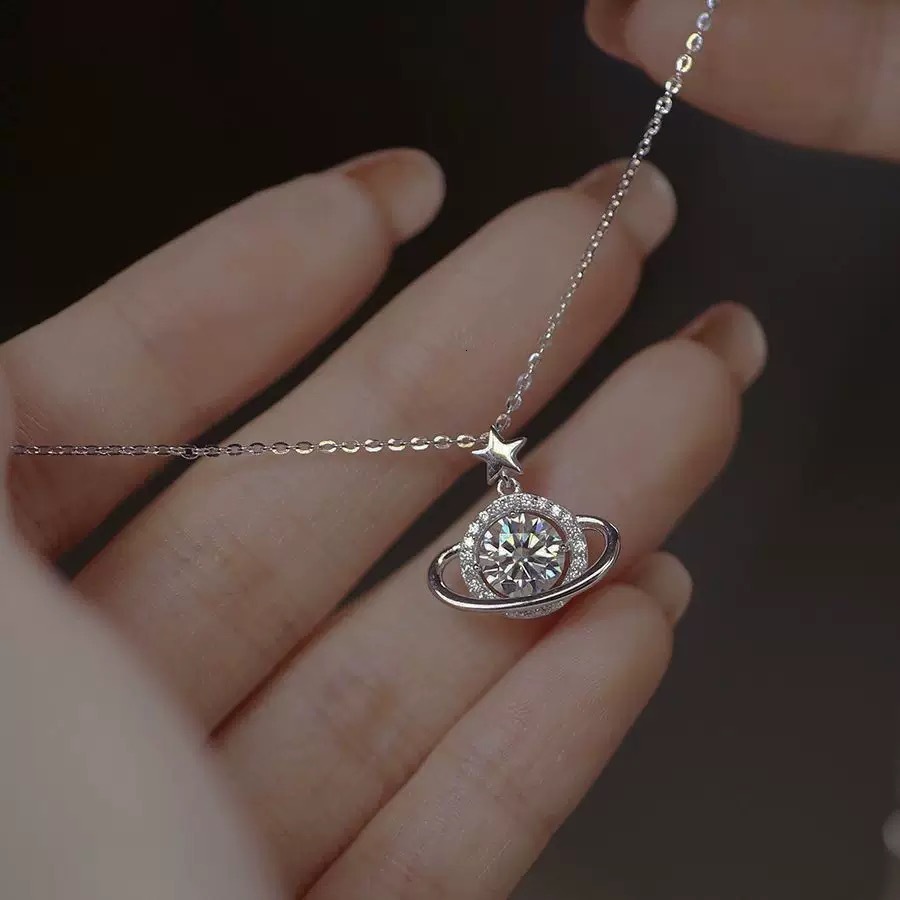 Luxury Elegant Dainty Jewelry Luxury Brand Designer Jewelry Best-Selling Cosmic Planet Necklace For Women, Featuring Dazzling, Full-Diamond, Moissan