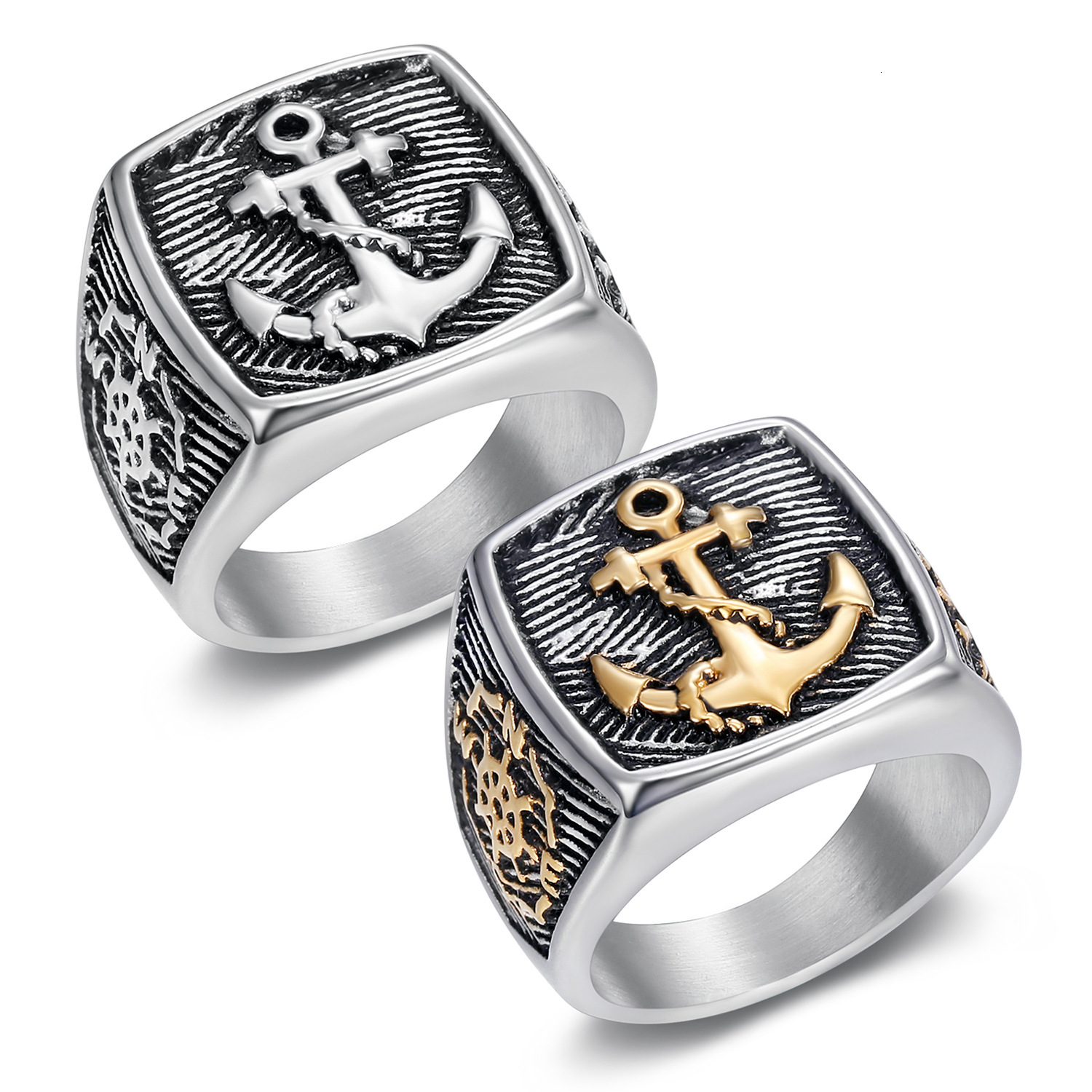 European and American best-selling vintage anchor ring, stainless steel Caribbean pirate-style men's ring