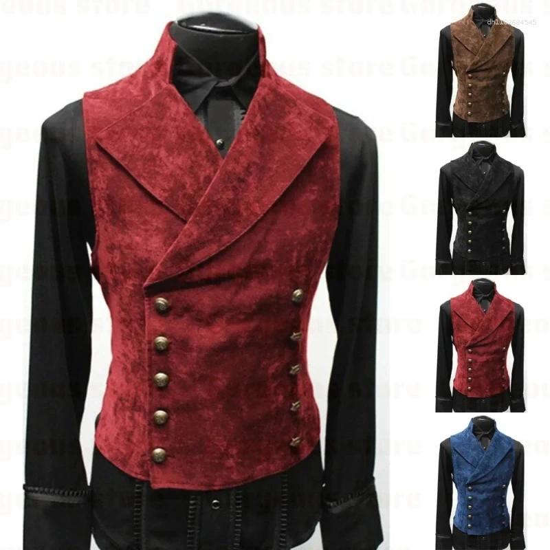 Mens Gothic Vest Costume Polyester Breasted Waistcoat Double Victorian