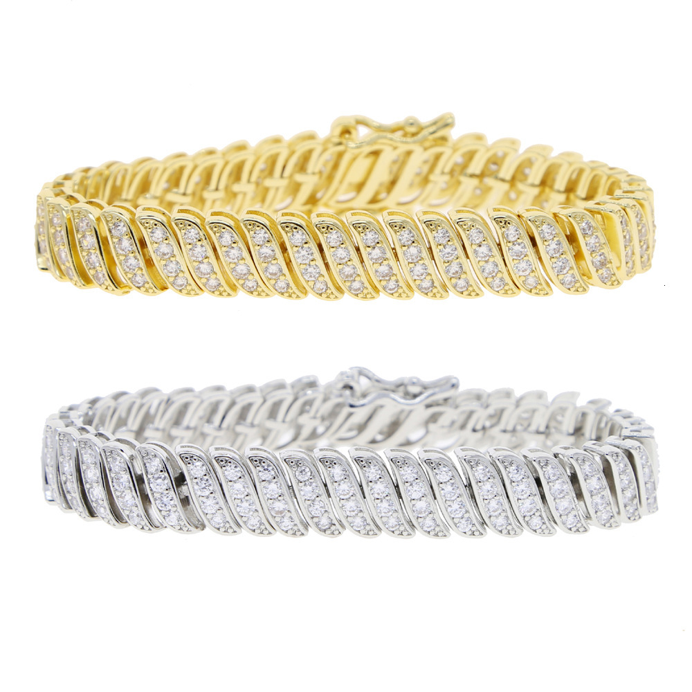 Ice with VVS Moissanite Tennis Bracelet for Women Gold Silver Two Tone Wrist Bracelet Wedding Party Jewelry Gift