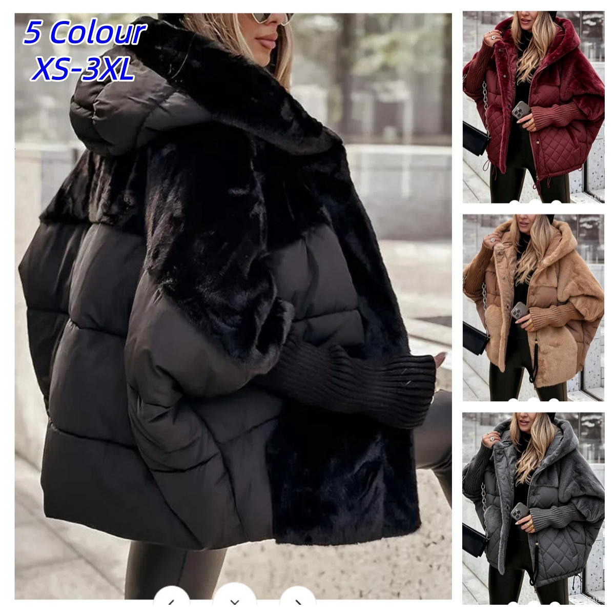 Women Puffer Down Jacket Coat Autumn Winter Thick Hooded Patchwork Warm Clothes New Cotton Padded Jacket Oversize Outerwear Women Parka Coat
