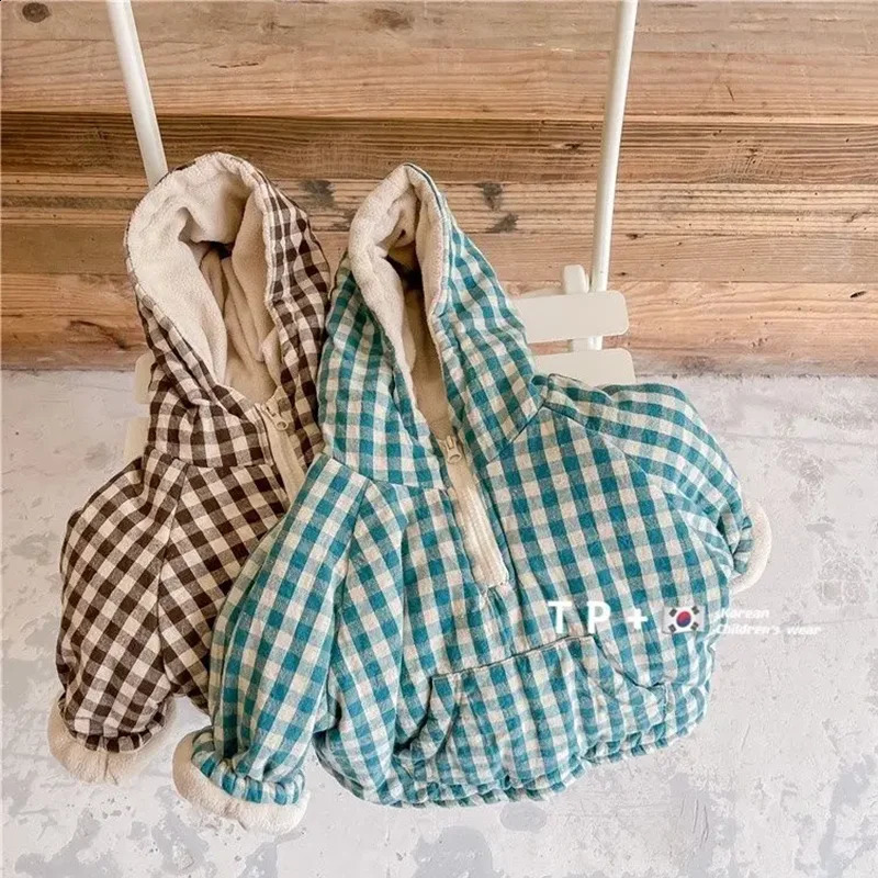 Fashion Plaid Kids Jacket 2026 Korean Thicken Cotton Warm Boys Girls' Coat Baby Cotton Coat Plush Winter Children's Clothing 261015