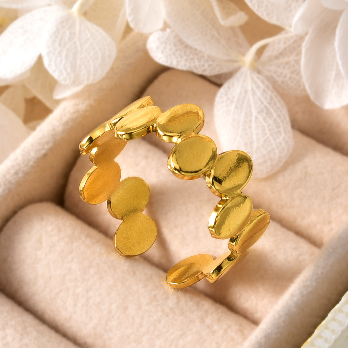 new product: Irregular geometric oval patchwork stainless steel ring for women, open-style gold-plated ring, non-fading