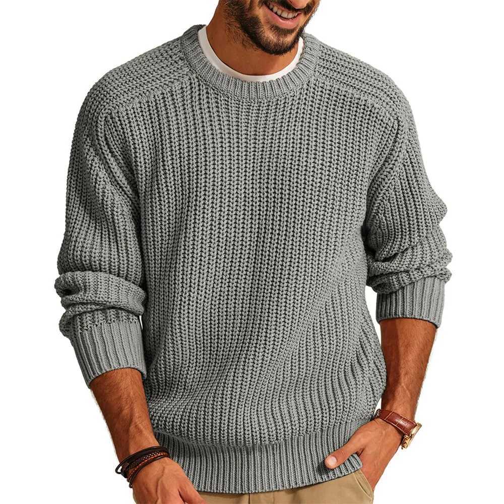 Knitted 2026 Sweaters Men Pullovers Tops Casual Loose Round Neck Full Slve Regular Solid Knit Sweater Top Splice Autumn Winter M261016