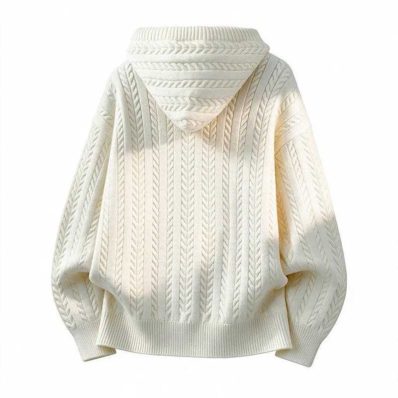 Hooded Autumn Winter Knit Mens Cardigan Loose Sweatercoat Solid Color Fashion Casual Knitted Cardigan Couple Sweater Outerwear M261016